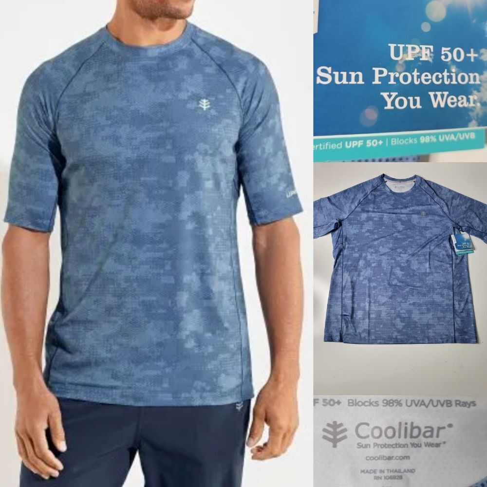 NEW XL COOLIBAR AGILITY SPF SUN PROTECTION BLUE CAMO SHORT SLEEVE SHIRT NWT